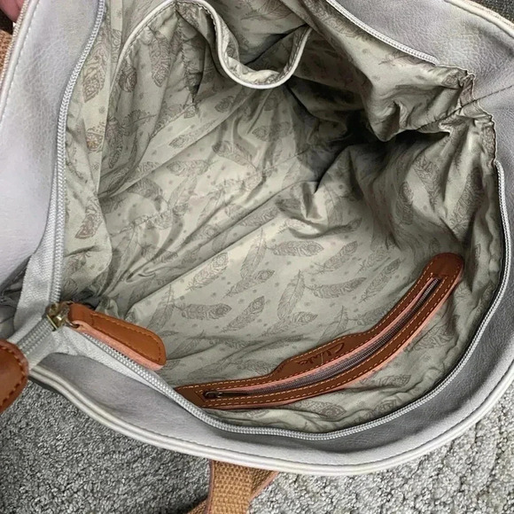 Clarks Gray Leather and Canvas Zip Top Tote - Picture 6 of 9